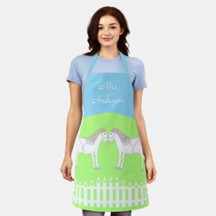 Beautiful White Wedding Horses Custom Apron
