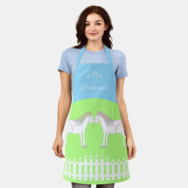 Beautiful White Wedding Horses Custom Apron (Worn)