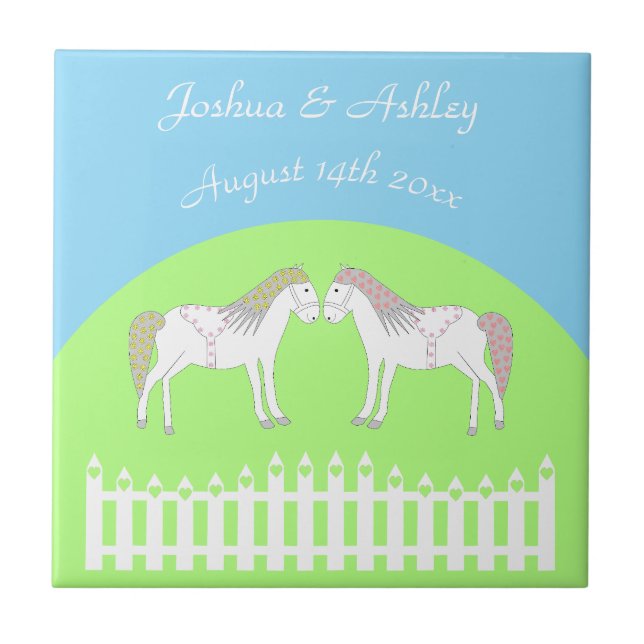 Beautiful White Wedding Horses Custom Ceramic Tile (Front)