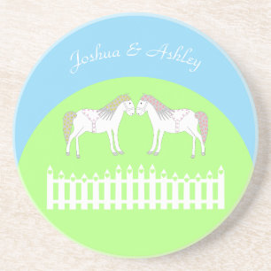 Beautiful White Wedding Horses Custom Coaster
