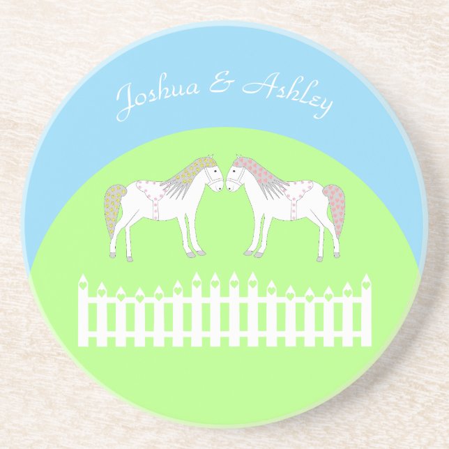 Beautiful White Wedding Horses Custom Coaster (Front)