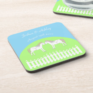 Beautiful White Wedding Horses Custom Coaster