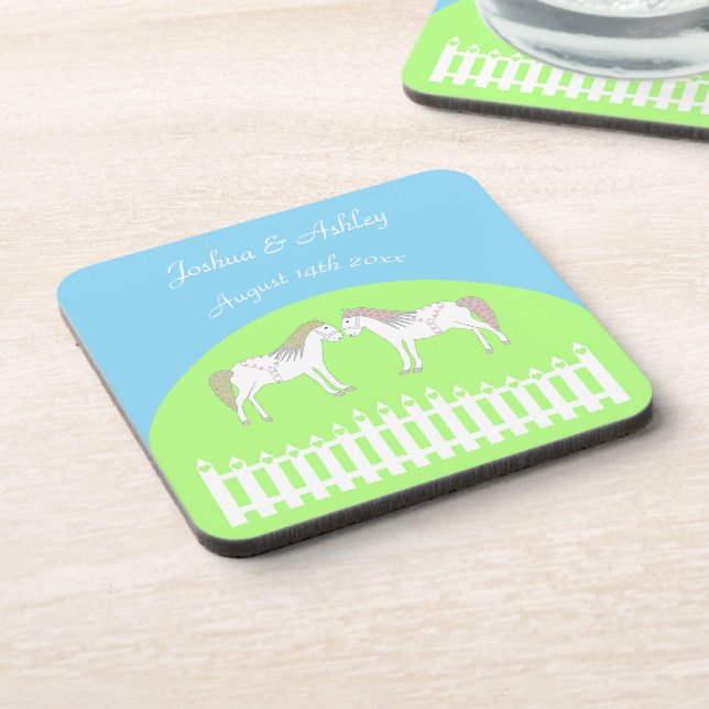 Beautiful White Wedding Horses Custom Coaster (Left Side)