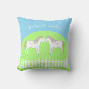 Beautiful White Wedding Horses Custom Cushion