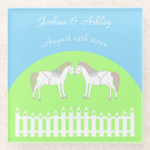 Beautiful White Wedding Horses Custom Glass Coaster