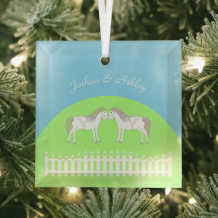 Beautiful White Wedding Horses Custom Glass Tree Decoration