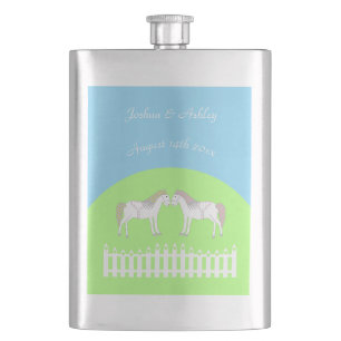 Beautiful White Wedding Horses Custom Hip Flask