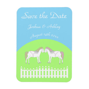 Beautiful White Wedding Horses Custom Magnet