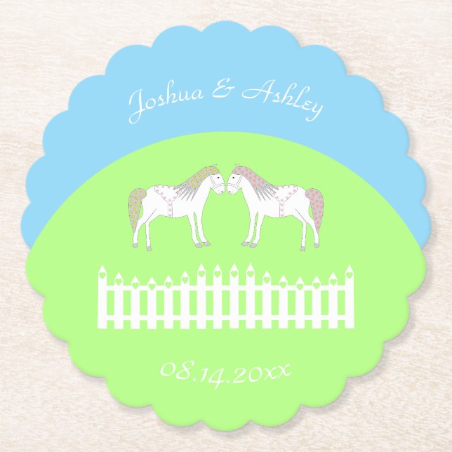 Beautiful White Wedding Horses Custom Paper Coaster (Front)