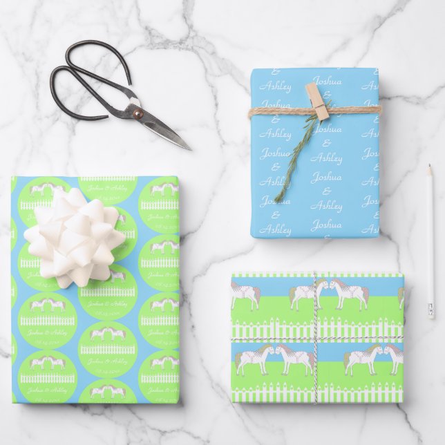 Beautiful White Wedding Horses Custom Wrapping Paper Sheet (Front)
