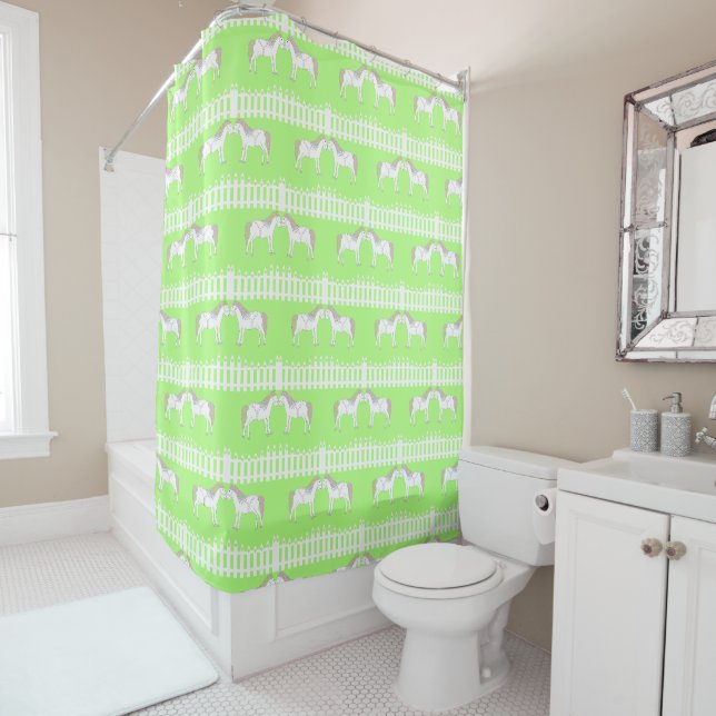 Beautiful White Wedding Horses Patterned Shower Curtain (In Situ)