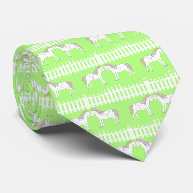 Beautiful White Wedding Horses Patterned Tie (Rolled)