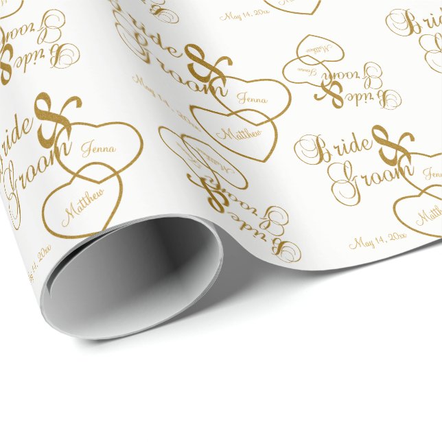 Beautiful White Wedding with Gold Script Lettering Wrapping Paper (Roll Corner)