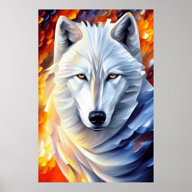 Beautiful White Wolf Painting Poster (Front)