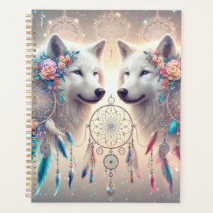 Beautiful White Wolves and Dreamcatchers Planner