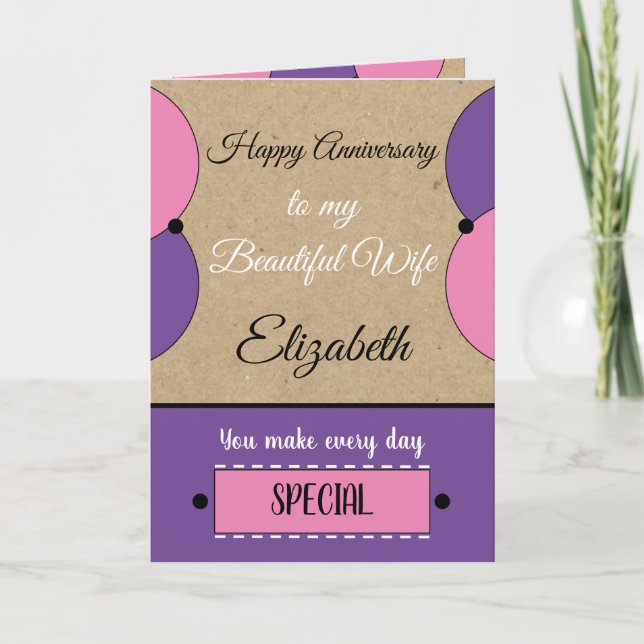 Beautiful Wife Anniversary pink rustic Card (Front)
