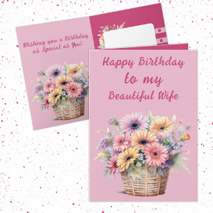 Beautiful wife gerbera flowers pink birthday card