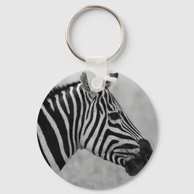 Beautiful wild black and white zebra design key ring (Front)