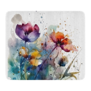 Beautiful wild coloured garden flowers watercolor  cutting board