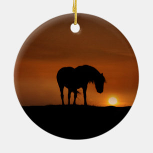 Beautiful Wild Horse in the Sunrise Ceramic Ornament