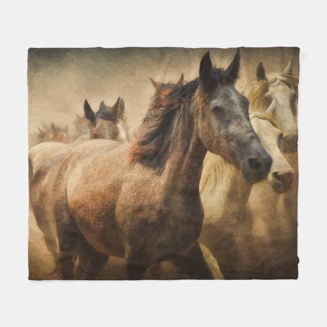 Beautiful Wild Horses Fleece Blanket (Front (Horizontal))