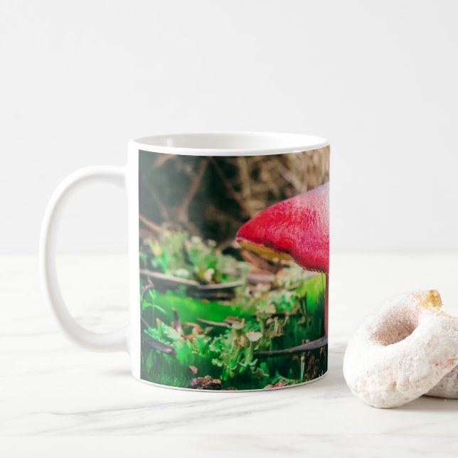 Beautiful wild mushroom in an autumn field coffee mug (With Donut)