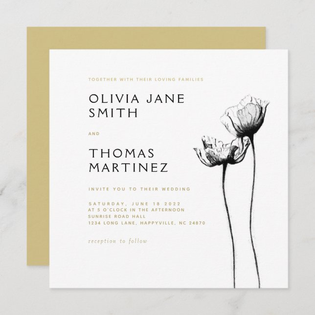 Beautiful Wild Rustic Elegant Black Floral Wedding Invitation (Front/Back)