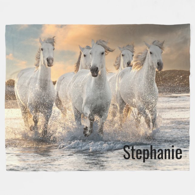 Beautiful Wild White Horses  Fleece Blanket (Front (Horizontal))