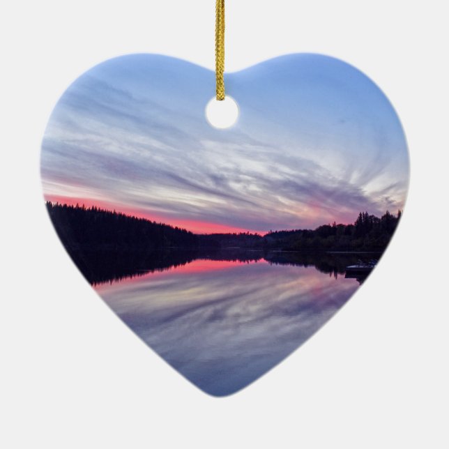 Beautiful Wilderness Sunset over Lake Photo Ceramic Ornament (Back)