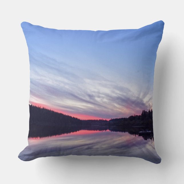 Beautiful Wilderness Sunset over Lake Photo Cushion (Front)