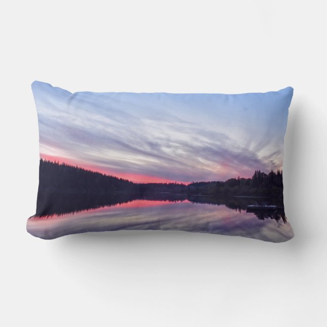 Beautiful Wilderness Sunset over Lake Photo Lumbar Cushion (Front)