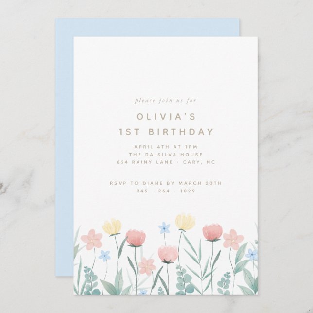 Beautiful Wildflower Bouquet Birthday Invitation (Front/Back)