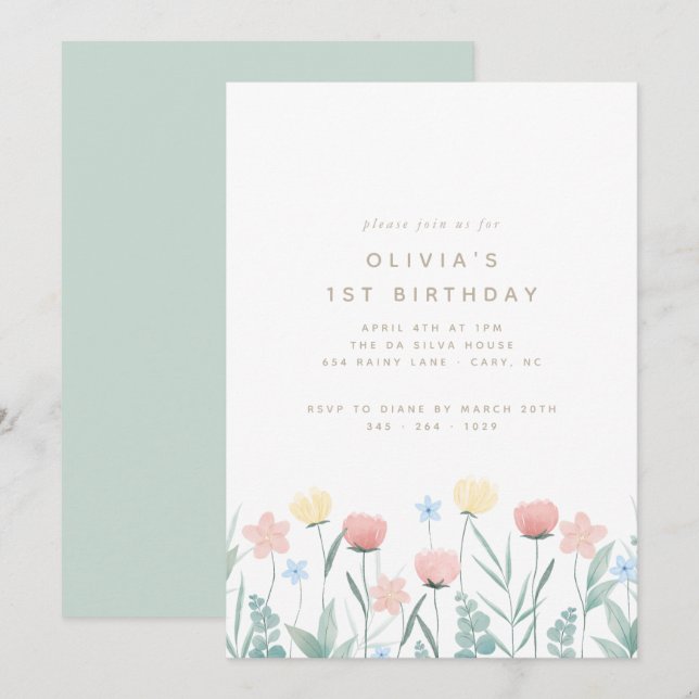 Beautiful Wildflower Bouquet Birthday Invitation (Front/Back)