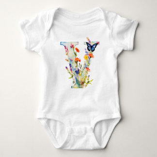 Beautiful Wildflower Butterfly Monogram Baby Bodysuit