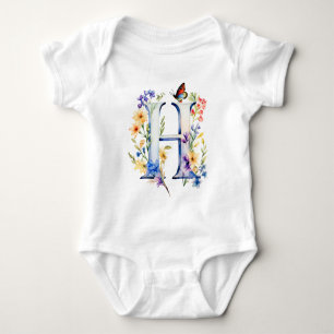 Beautiful Wildflower Butterfly Monogram Baby Bodysuit