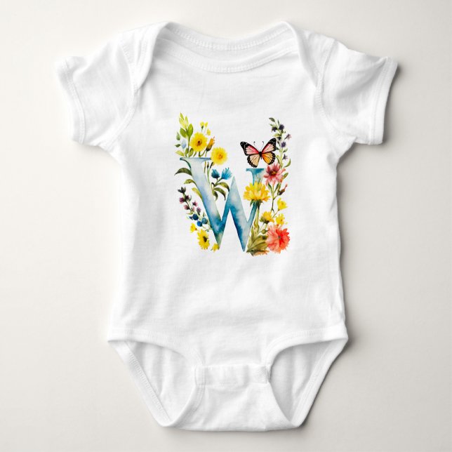 Beautiful Wildflower Butterfly Monogram Baby Bodysuit (Front)