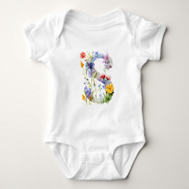 Beautiful Wildflower Butterfly Monogram Baby Bodysuit (Front)