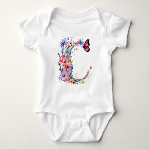 Beautiful Wildflower Butterfly Monogram Baby Bodysuit
