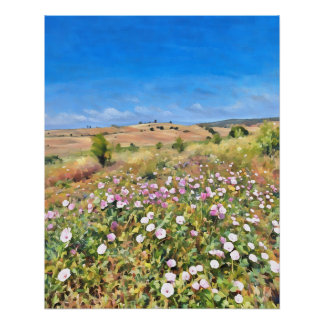 Beautiful Wildflower Field Under Bright Blue Sky Poster