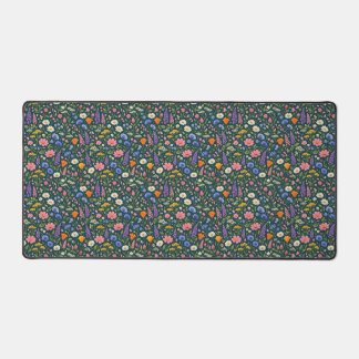 Beautiful Wildflower Garden on Dark Teal Desk Mat