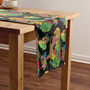 Beautiful Wildflowers,Cheetah, Tropical Jungle Short Table Runner