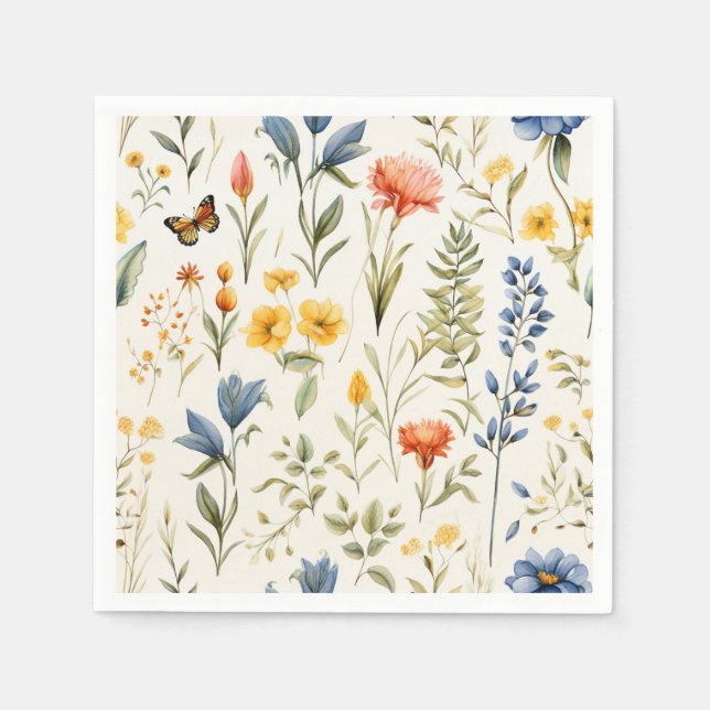 Beautiful Wildflowers Nature Trendy Floral Wedding Napkin (Front)