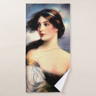 beautiful wind-blown Victorian woman print Bath Towel Set