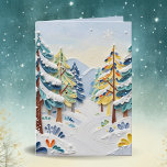 Beautiful Winder Scene | Enchanted Forest Card<br><div class="desc">A sweet Christmas or Happy Holidays card with a beautiful winter scene of a forest in winter with an impasto paper quilling aesthetic.  On the inside is a festive holiday poem that you can leave or edit plus sign your names.</div>