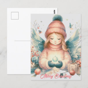 Beautiful winter angel amidst the northern nature postcard