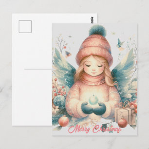 Beautiful winter angel amidst the northern nature postcard