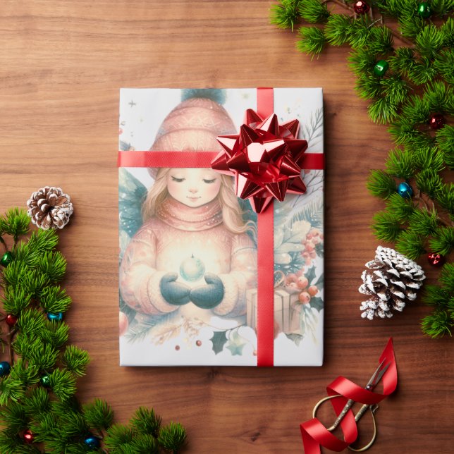 Beautiful winter angel amidst the northern nature wrapping paper (Holiday Gift)