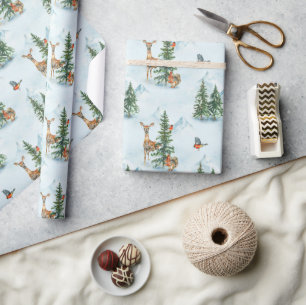 Beautiful Winter Animals Young Deer Squirrel Birds Wrapping Paper