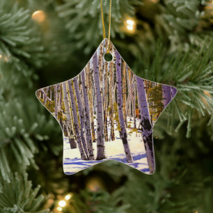 Beautiful Winter Aspens in Violet Green Blue White Ceramic Ornament