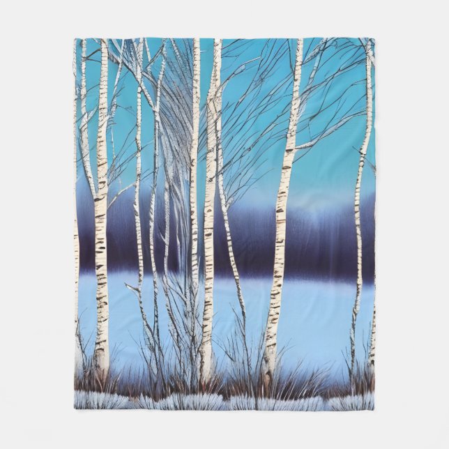 Beautiful Winter Birch Fleece Blanket (Front)